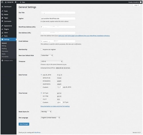WordPress settings - 1