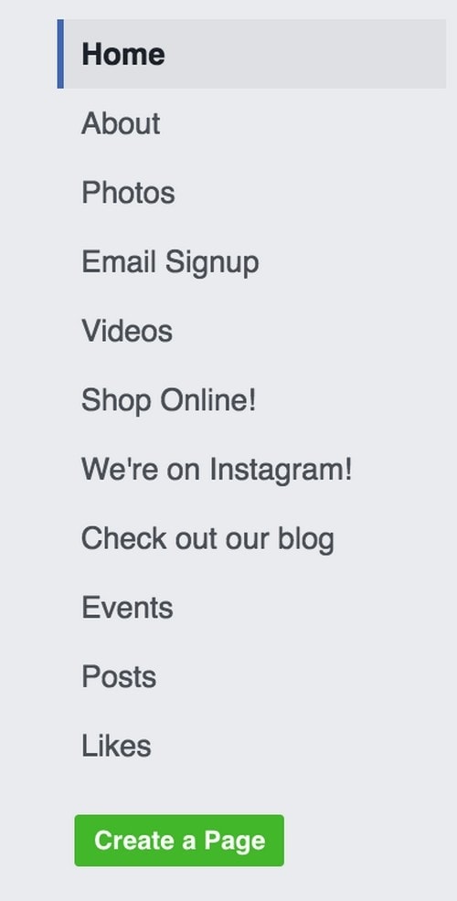 sections of Facebook business page - 4