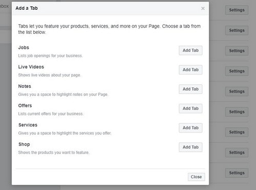 sections of Facebook business page - 7