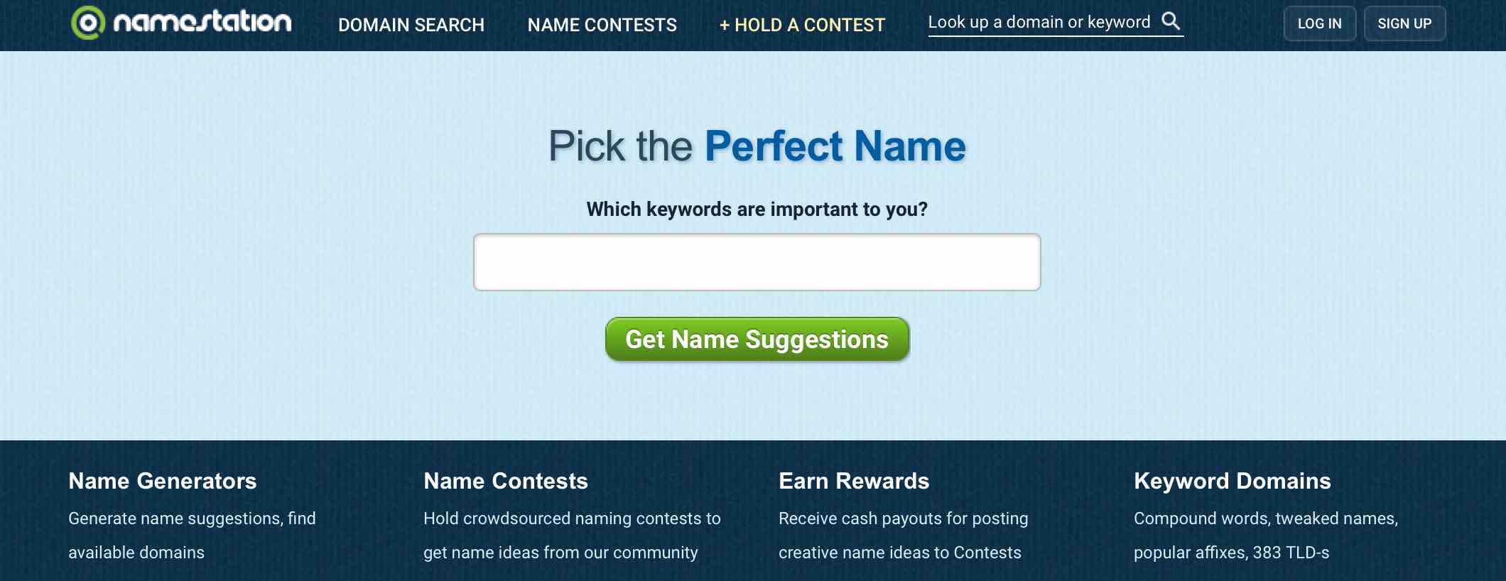 Intelligent domain search, instant check, crowdsourced name contests, keyword suggestions