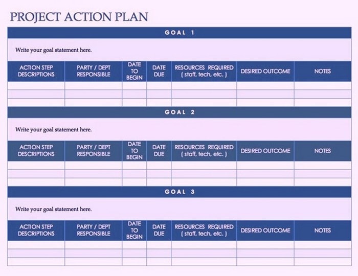 Template for a Project Action Plan in Word