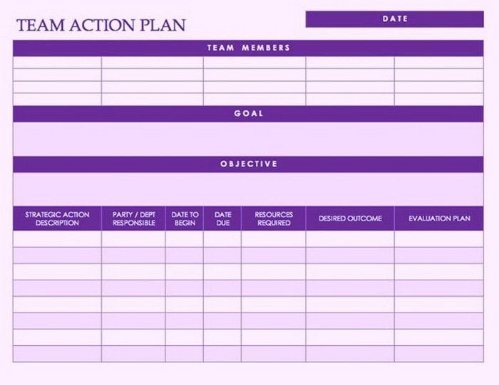 Template for a Team Action Plan in Word