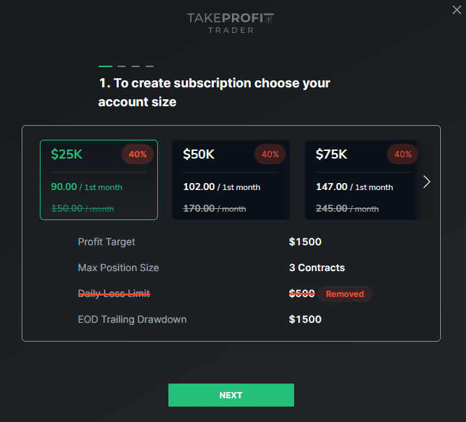 Take Profit Trader 40 Off Coupon Code Applied