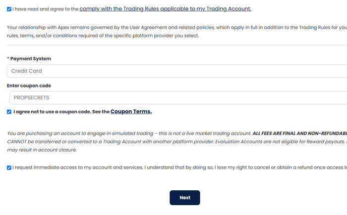 Apex Trader Funding Coupon Code Textbox
