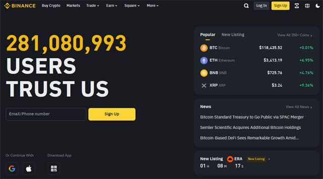 Binance centralized cryptocurrency exchange