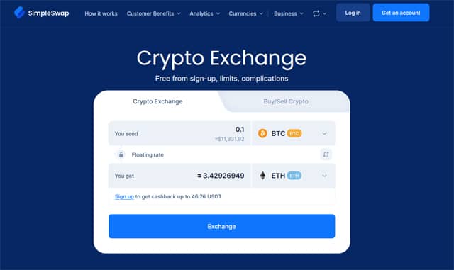 Simpleswap crypto exchange with no KYC