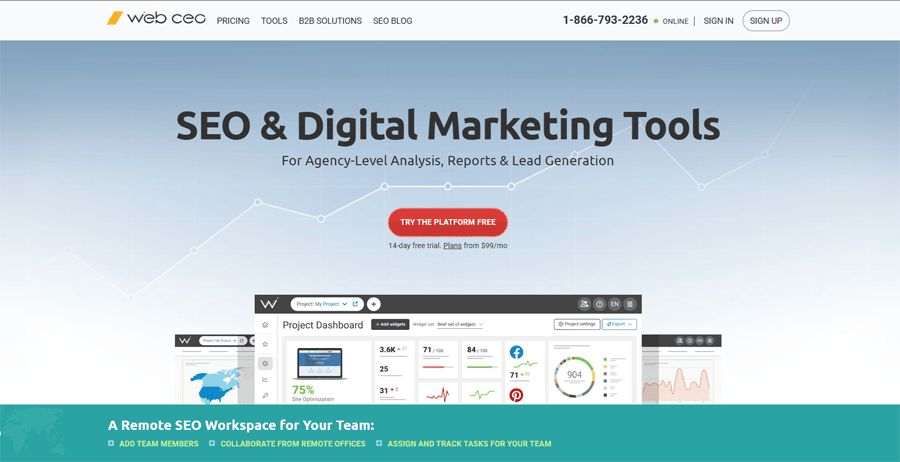 WebCEO Website Main Page